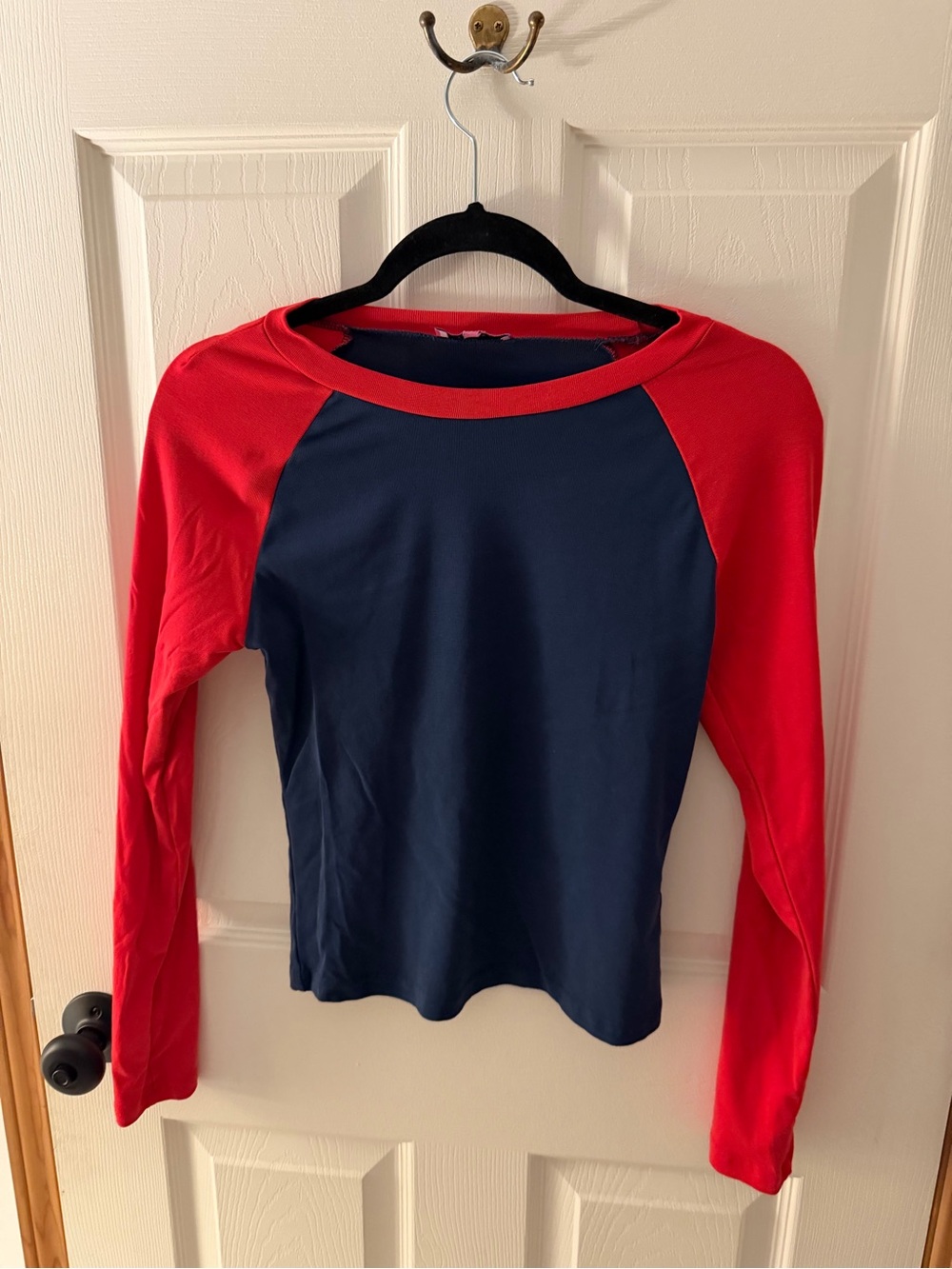 Edikted Navy Body with Red Raglan Long Sleeve Top